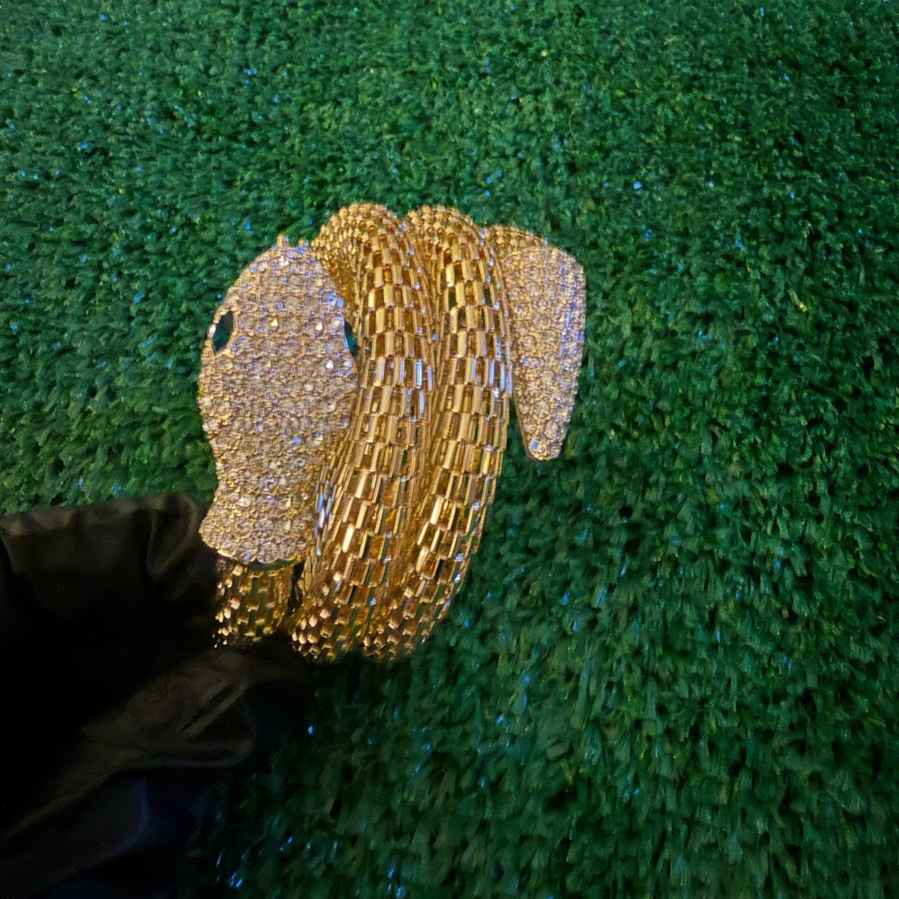 Gold Tone Cleopatra-Style Metal Mesh Coiled Wrap SNAKE Wrist Bracelet